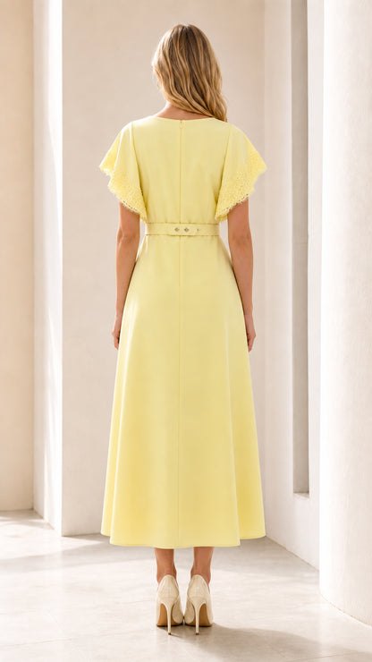 Back view of yellow midi dress