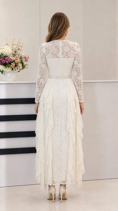 Off White formal lace maxi dress back view
