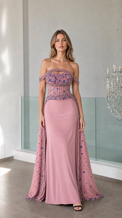 Dusty rose off-the-shoulder formal gown variant