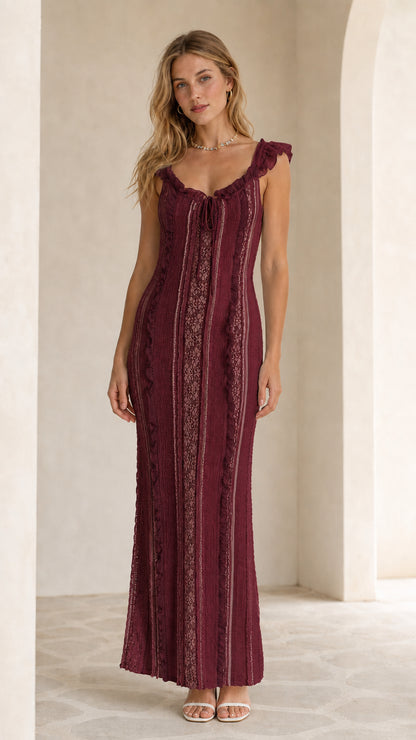 Full length view of burgundy color variant